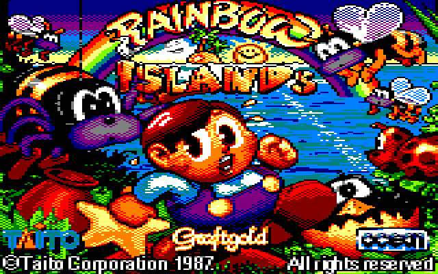L'écran de chargement d'origine de Rainbow Islands sur Amstrad CPC